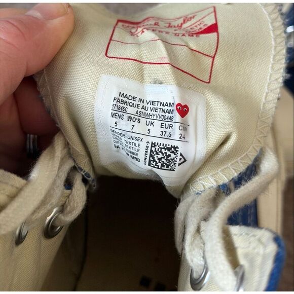 Converse Comme Des Garsons Play x Chuck 70 High Blue Quartz Men 5 Women 7 - Picture 5 of 10